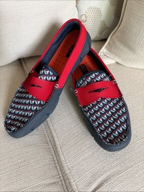 Swims Red and Navy Geometric Slip-On Loafers
